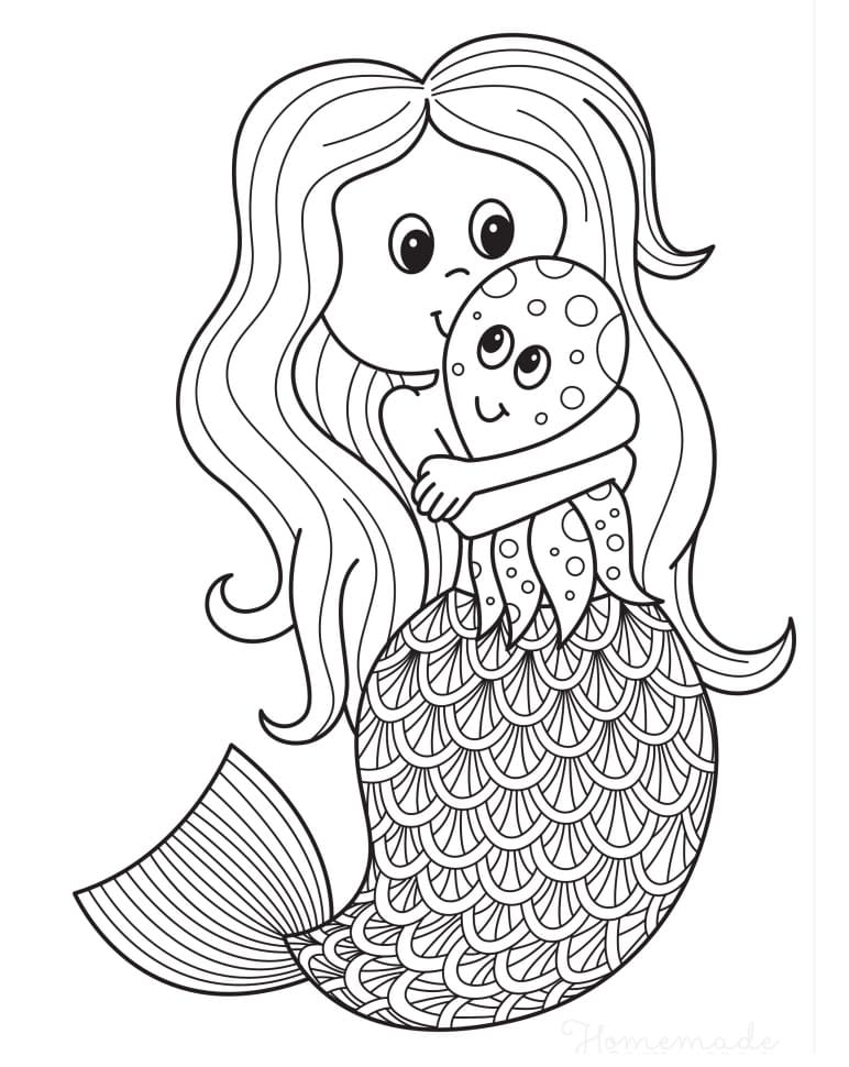 Mořská panna a chobotnice omalovánka