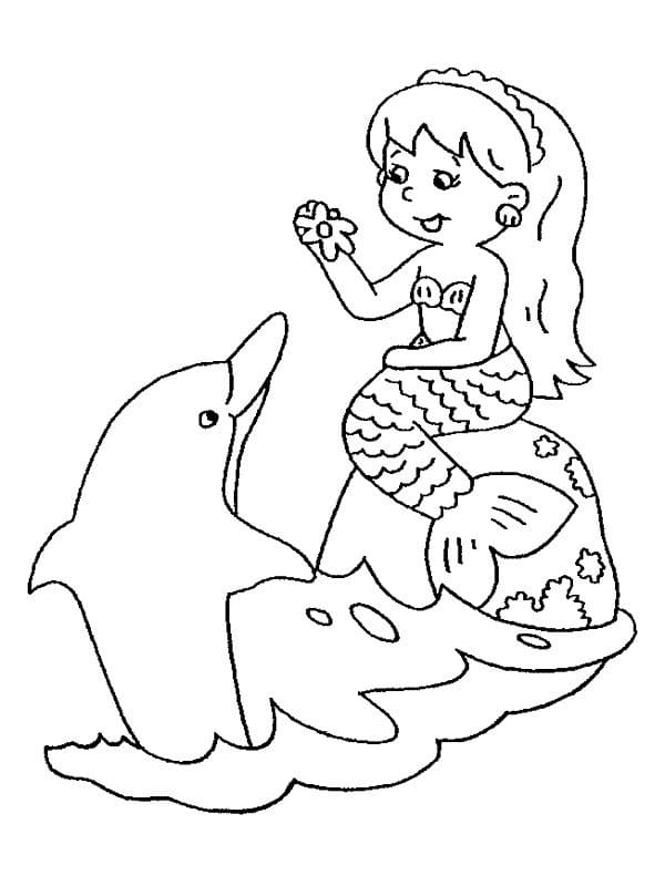 Mořská panna a delfín omalovánka