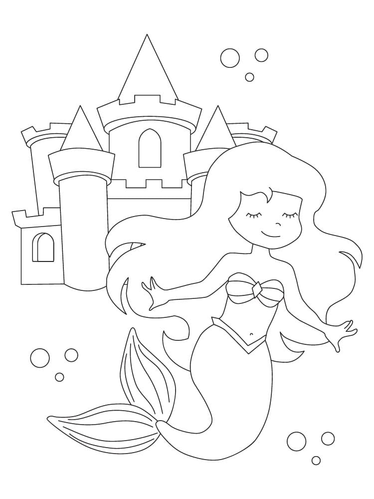 Mořská panna a hrad omalovánka