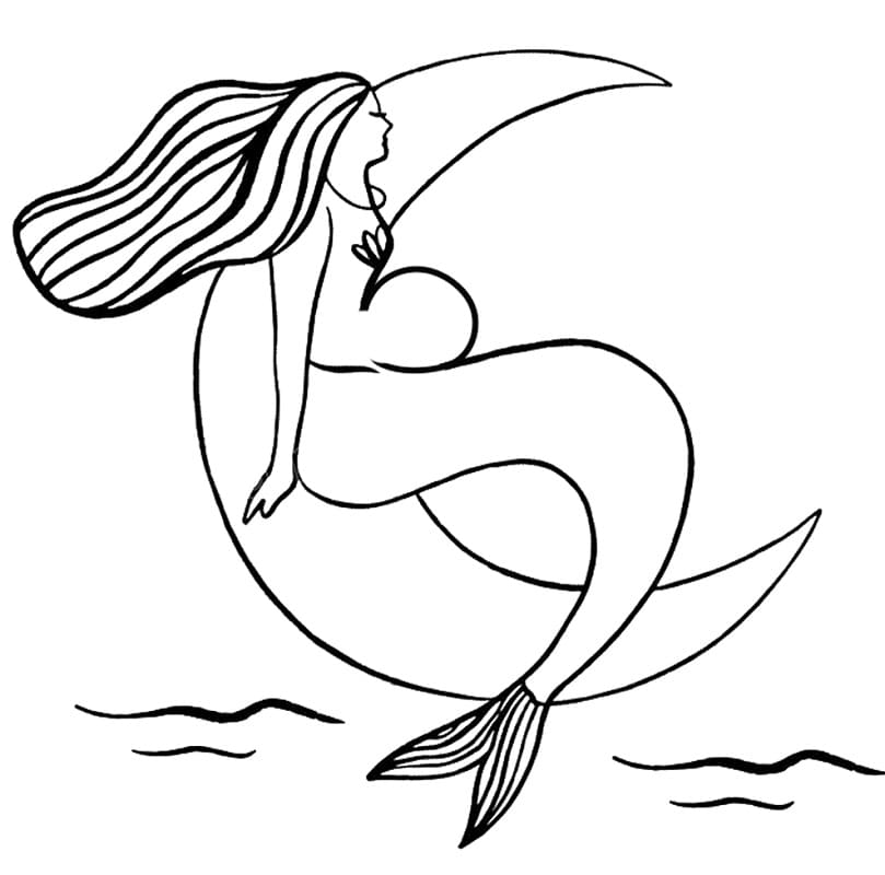 Mořská panna a měsíc omalovánka