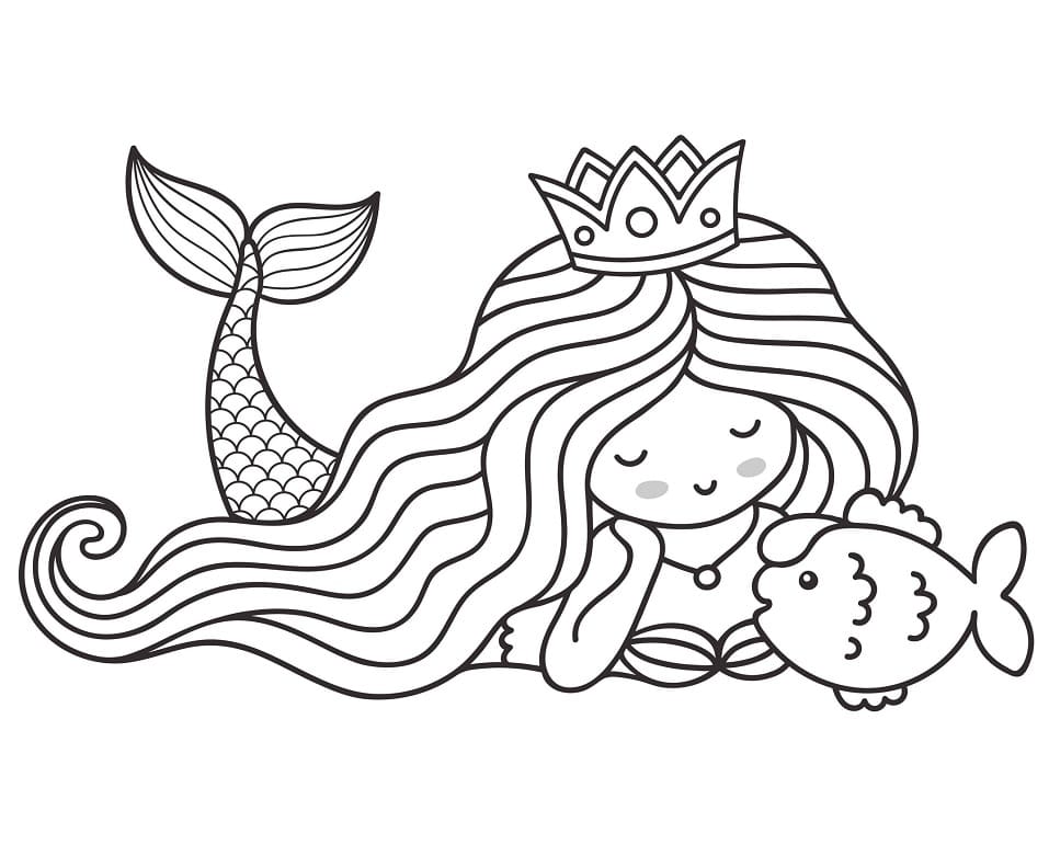 Mořská panna a ryba omalovánka