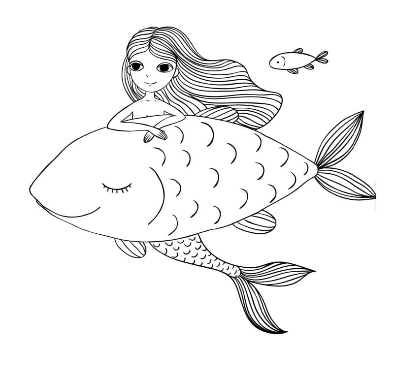 Mořská panna a velká ryba omalovánka