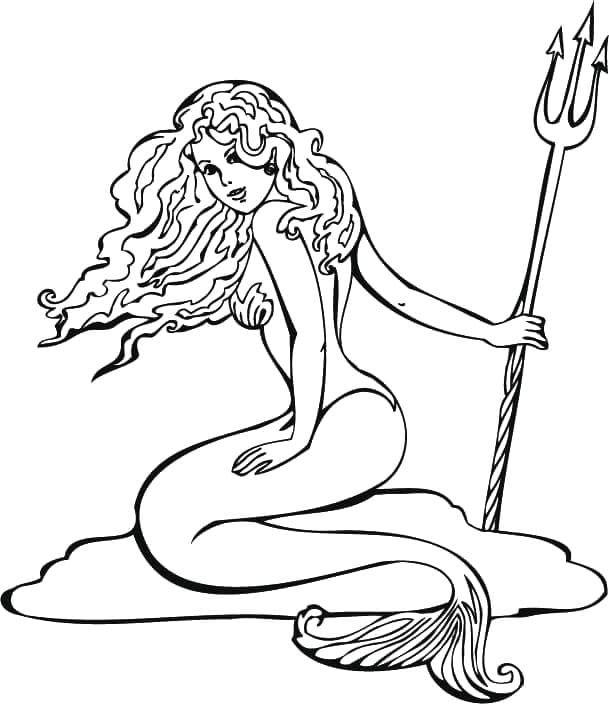 Mořská panna s vidlemi omalovánka
