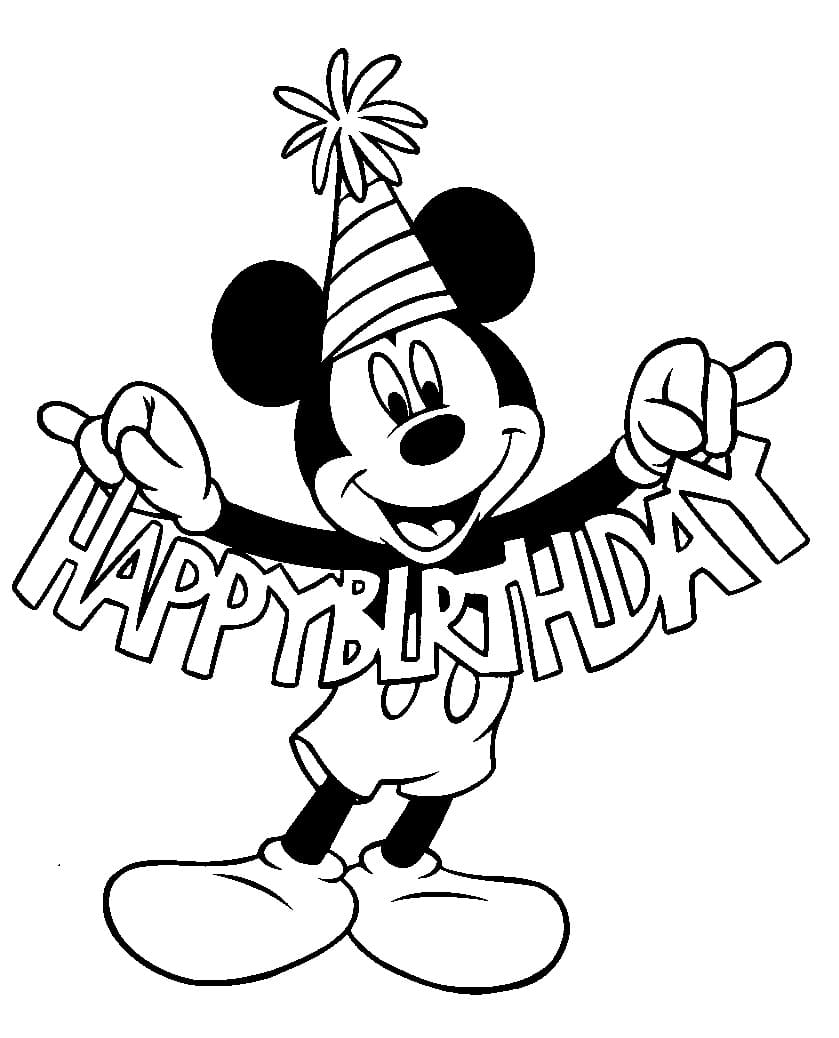 Všechno nejlepší k narozeninám Mickey omalovánka