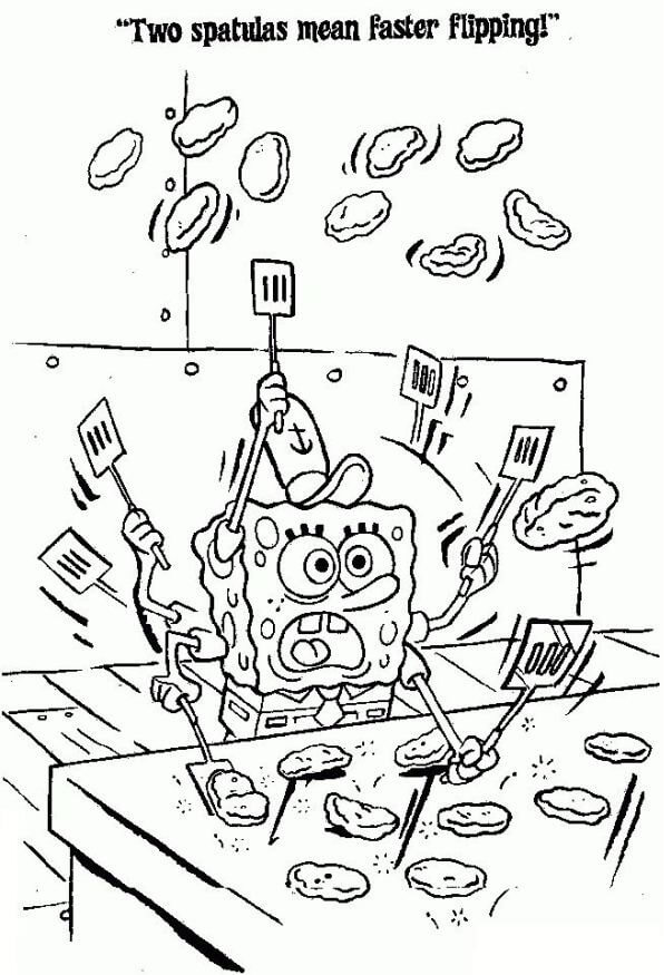 Spongebob dělá hamburgery omalovánka