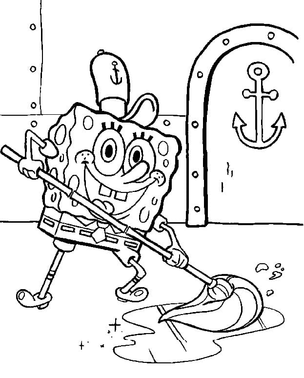 SpongeBob čištění podlahy omalovánka