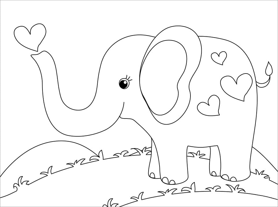 Roztomilý slon a srdce omalovánka