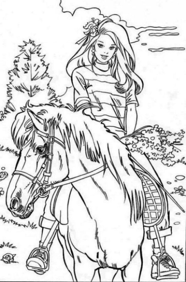 Omalovánka Barbie jezdí na koni