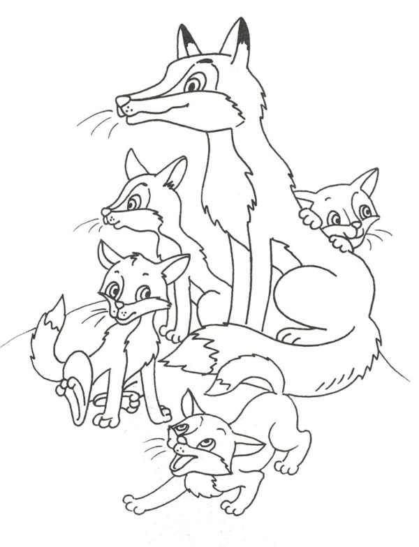 Fox a její malé děti omalovánka