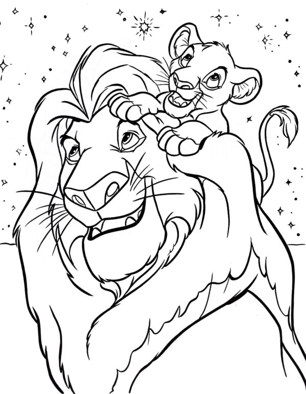 Lví král a Simba se dívají na hvězdnou oblohu omalovánka