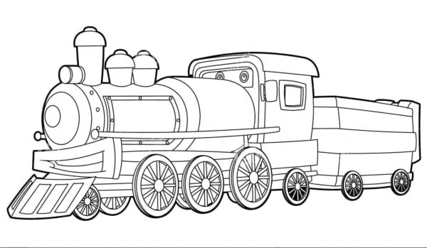 Malá a skladná lokomotiva s přívěsem. omalovánka