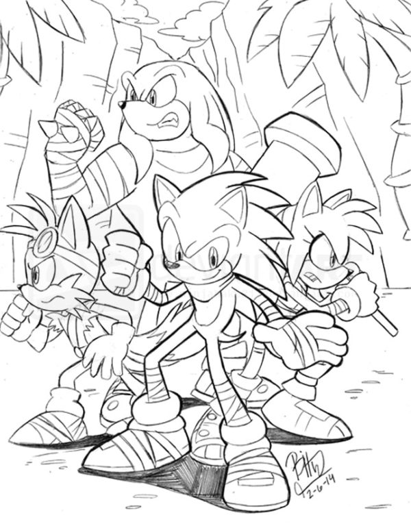 Omalovánka se Sonicem a dalšími postavami. omalovánka