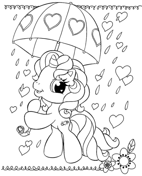 Poník s deštníkem omalovánka
