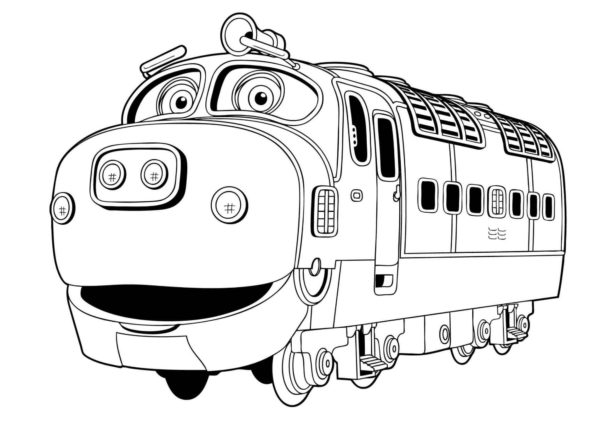 Šťastný kreslený vlak. omalovánka