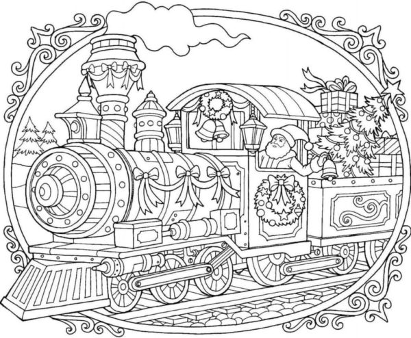 Vánoční lokomotiva se Santou. omalovánka