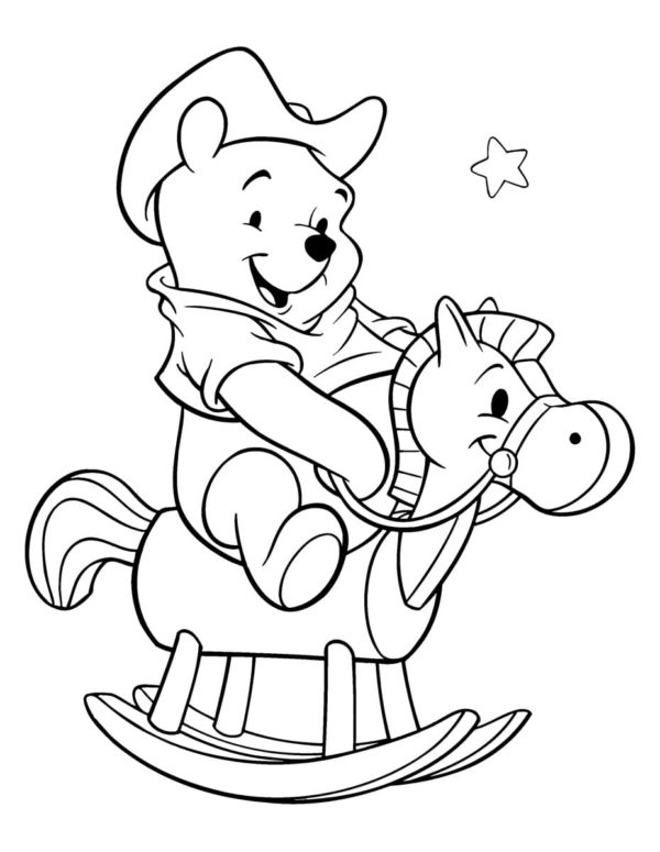 Winnie jede na koni omalovánka