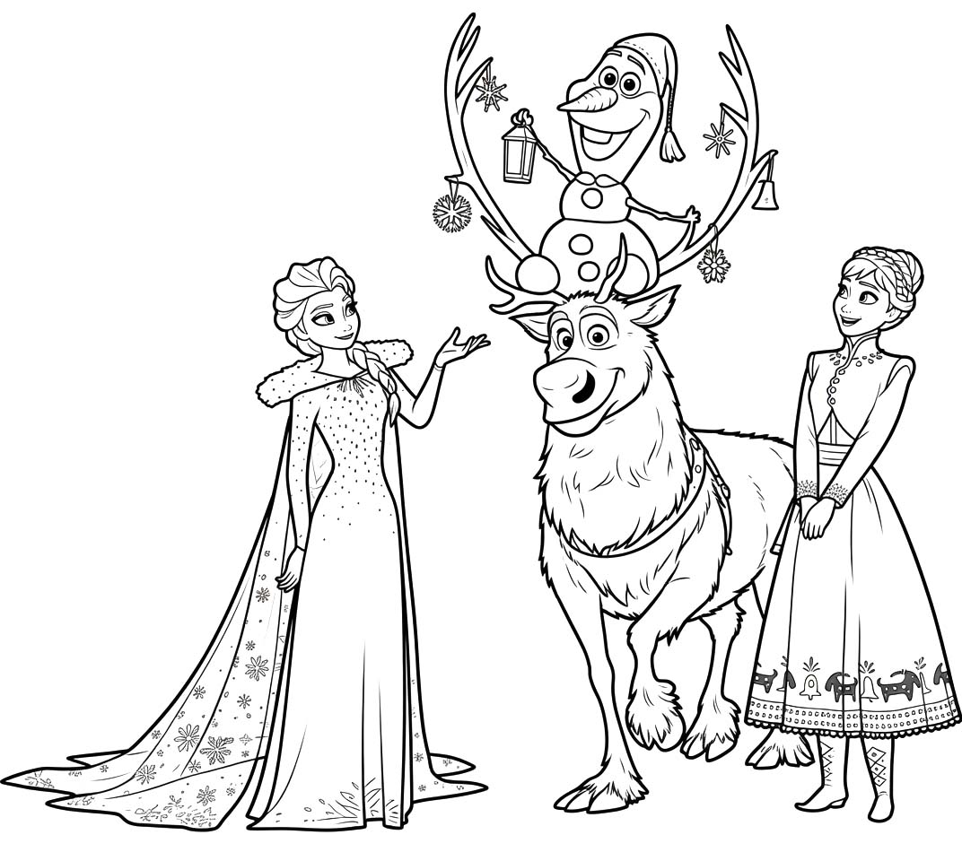 Olaf se snaží princezny rozveselit. omalovánka