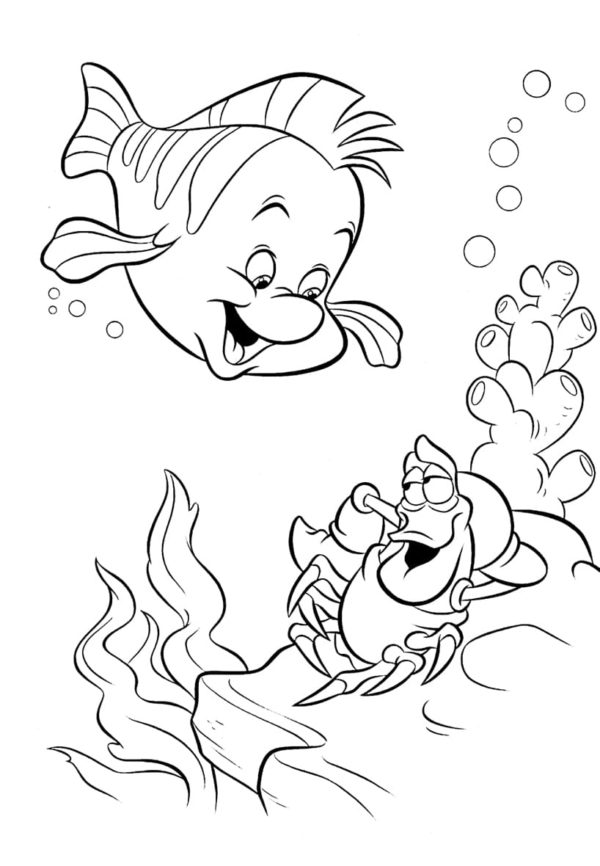 Platýs a Sebastian jsou nejlepší přátelé Malé mořské víly omalovánka