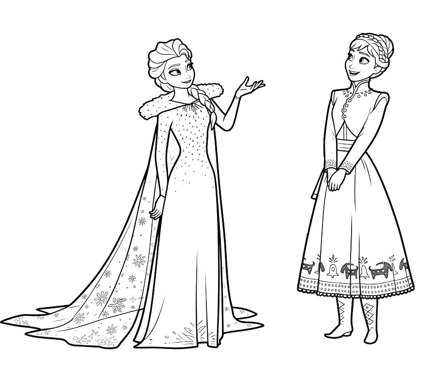 Přátelské sestry Elsa a Anna omalovánka