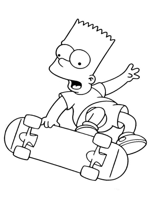 Bart Simpson miluje skateboard. omalovánka