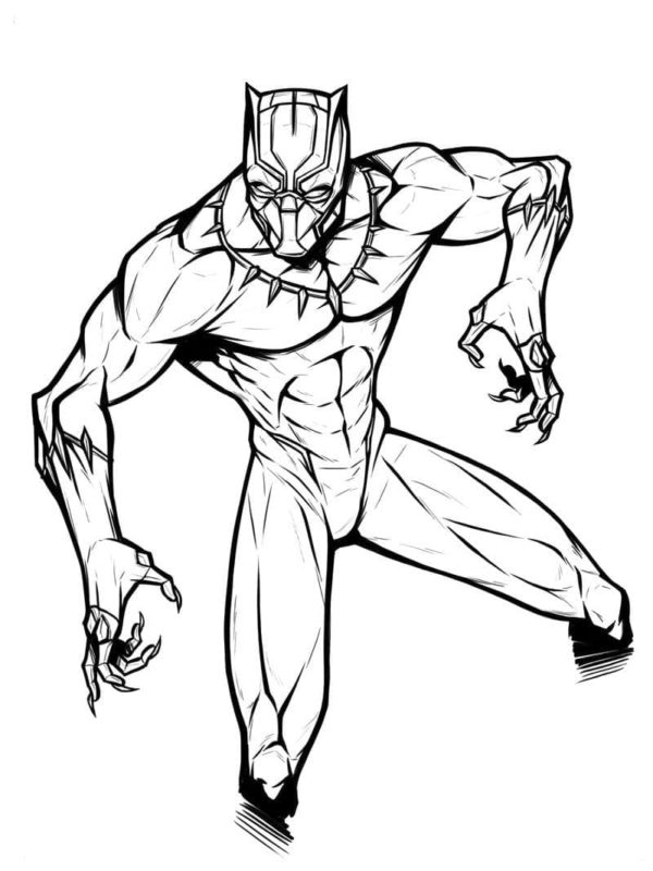Black Panther je mistrem mnoha bojových umění, zkušený stopař a lovec, ovládá akrobacii. omalovánka
