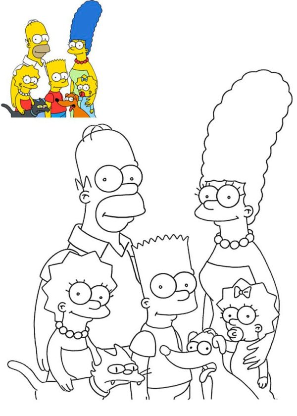 Celá rodina Simpsonových. omalovánka