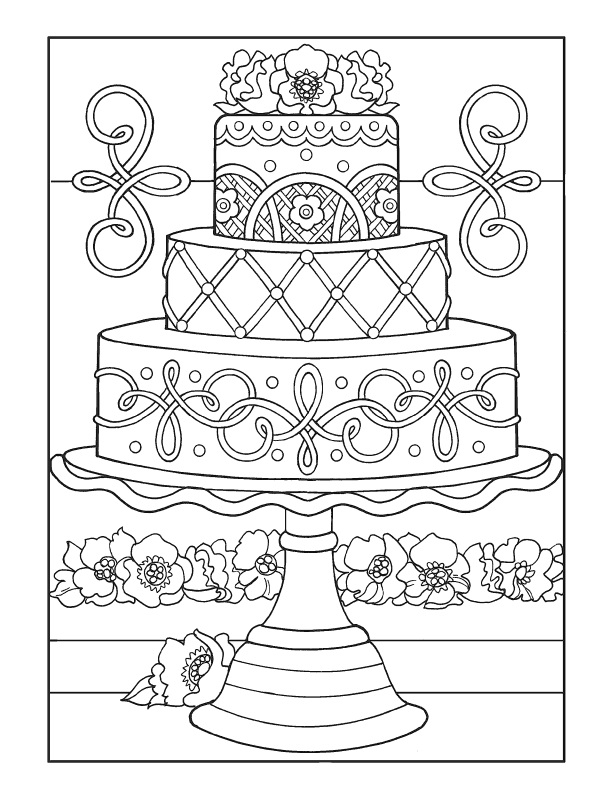 Elegantní narozeninový dort omalovánka