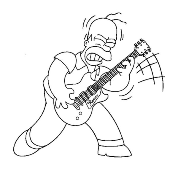 Homerův pokus hrát na kytaru. omalovánka