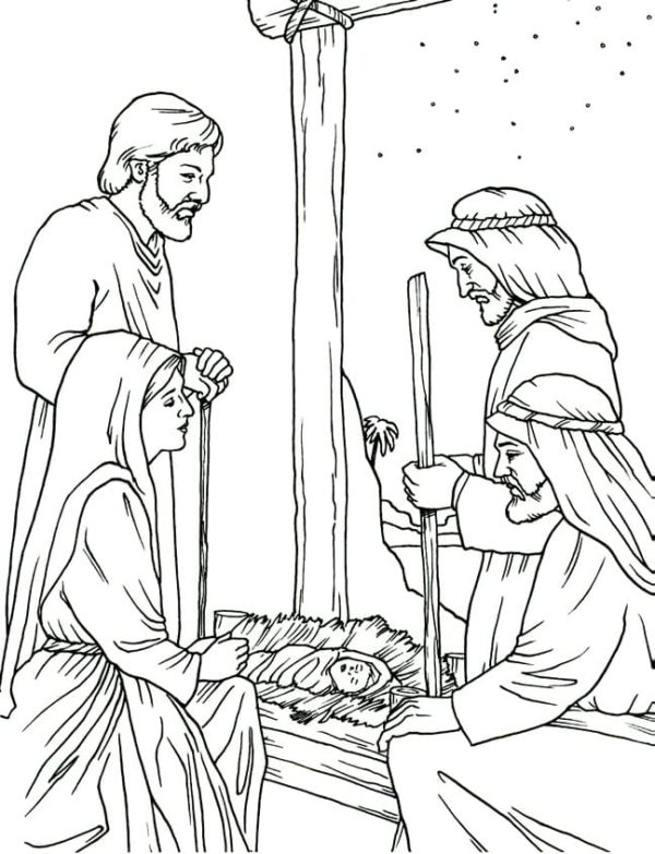 Josef a Nejsvětější Theotokos ukazují mudrcům božské nemluvně omalovánka