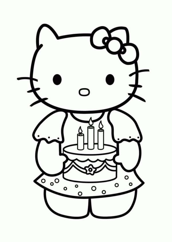 Kočička s dortem omalovánka
