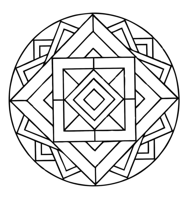 Kosočtverec ve čtverci a čtverec v kruhu omalovánka