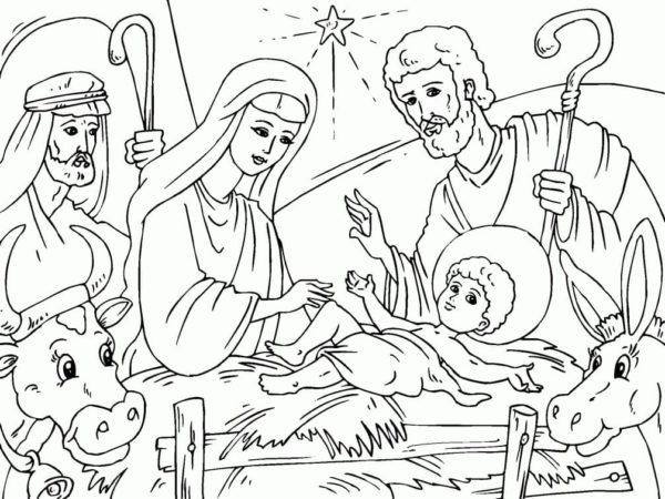 Kristus se narodil ve stodole, kde se dobytek ukryl před nepřízní počasí. omalovánka