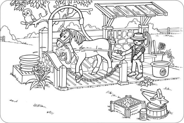 Lego farmář se svým koněm. omalovánka