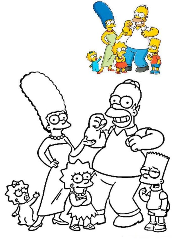 Legrační rodina Simpsonových. omalovánka