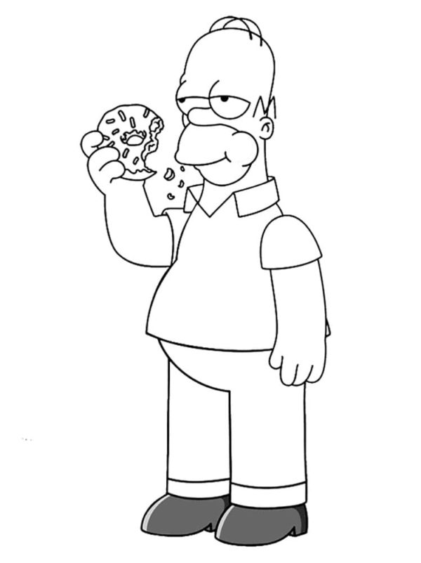 Líný Homer miluje koblihy. omalovánka