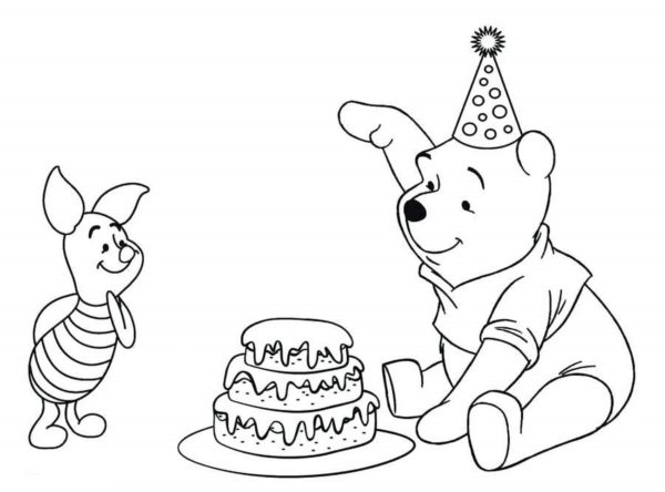Medvídek Pú a Prasátko milují dorty. omalovánka