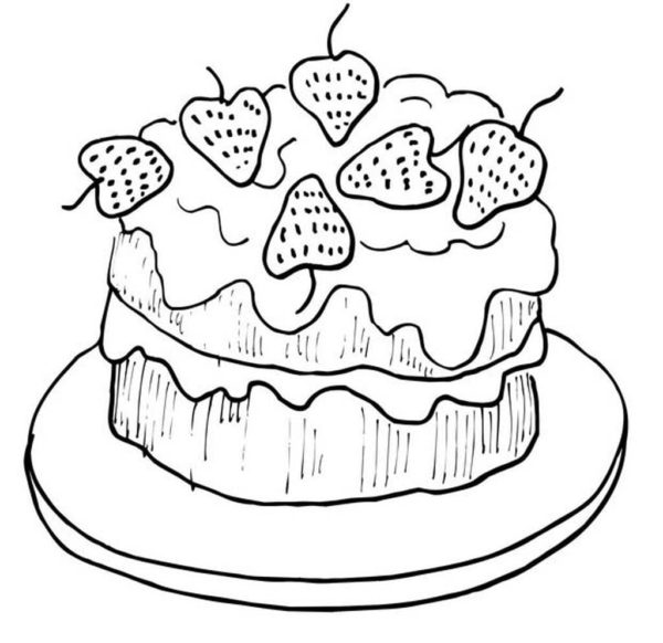 Mini dort s jahodami. omalovánka
