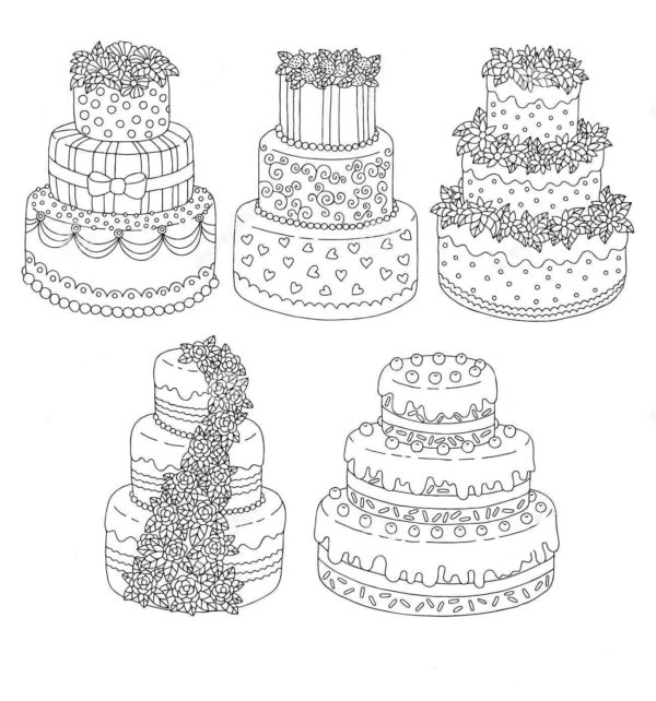 Mnoho dortů na jednom obrázku omalovánka