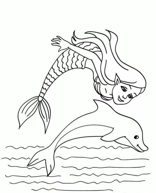 Mořská panna a delfín. omalovánka