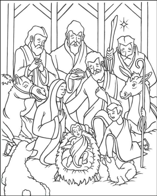 Narozenému Ježíši se přišli poklonit pastýři a mudrci. omalovánka
