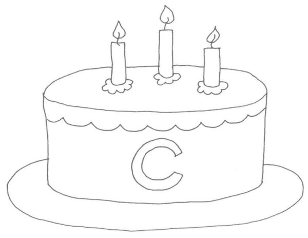 Narozeninový dort pro ty, jejichž jméno začíná písmenem „C“. omalovánka