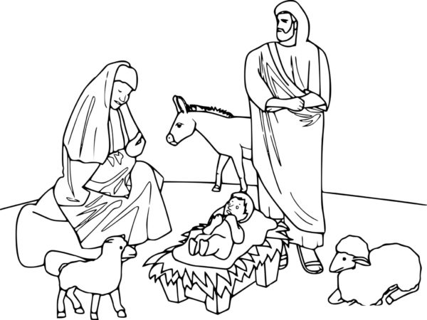 Nejsvětější Theotokos a Josef Snoubenec odešli do Egypta, aby v klidu porodili dítě. omalovánka