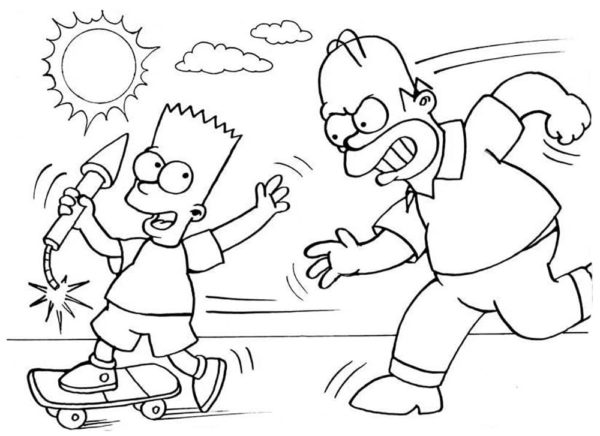 Nespokojený Homer dohoní neposlušného Barta. omalovánka
