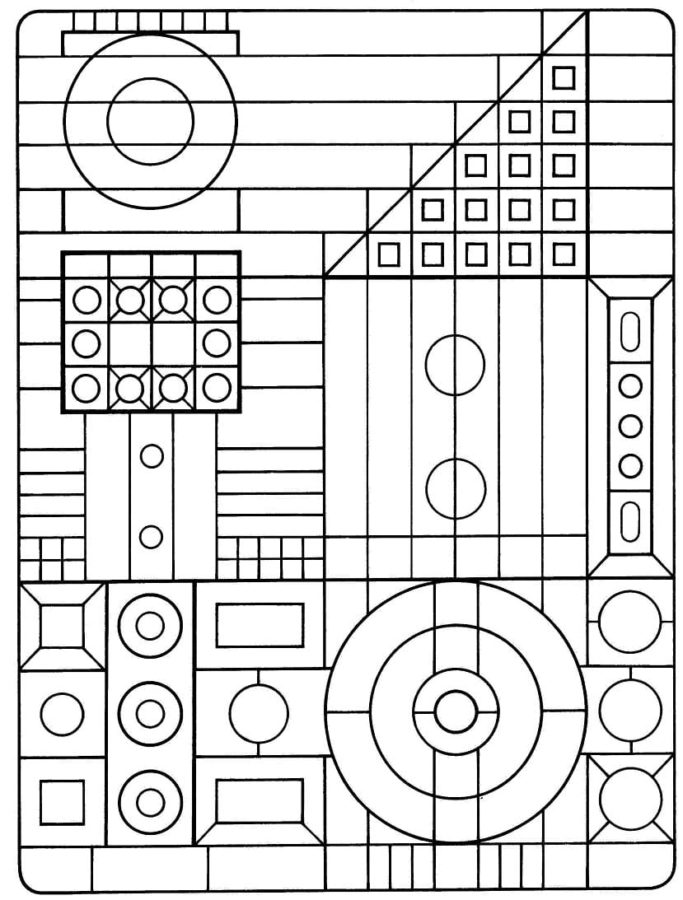 Obrázek složený z kruhů a čtverců. omalovánka