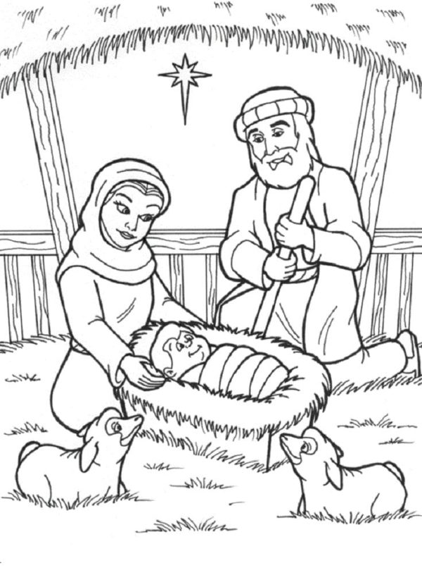 Ovce se radují z příchodu Krista omalovánka