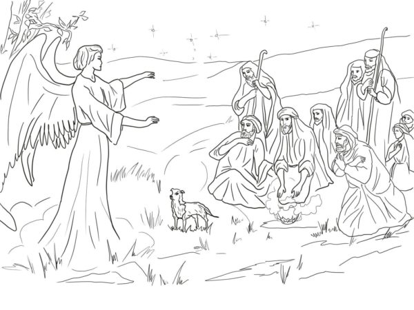 Pastýřům se zjevil anděl s radostnými slovy o narození Krista omalovánka