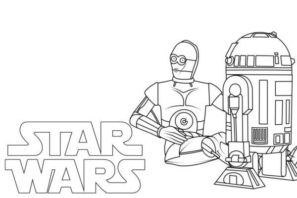 Podrobné omalovánky C-3PO a R2-D2. omalovánka