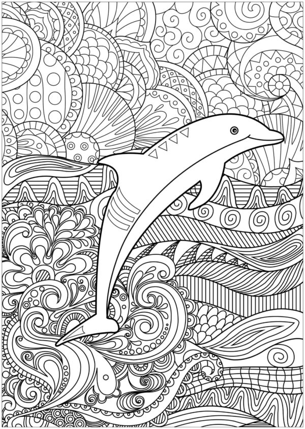 Skákající delfín ve vzorech. omalovánka