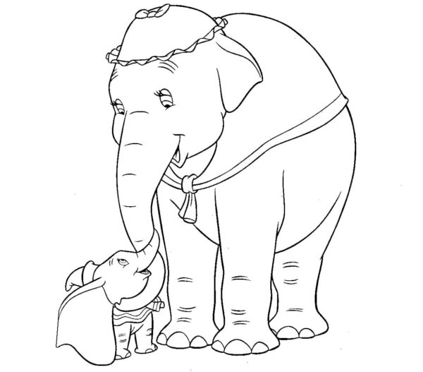 Slavné slůně Dumbo a jeho matka. omalovánka