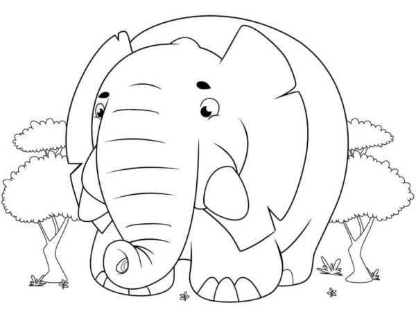 Slon jí hodně trávy omalovánka